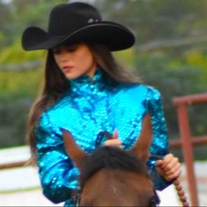 Full torqouise sequin rodeo queen shirt